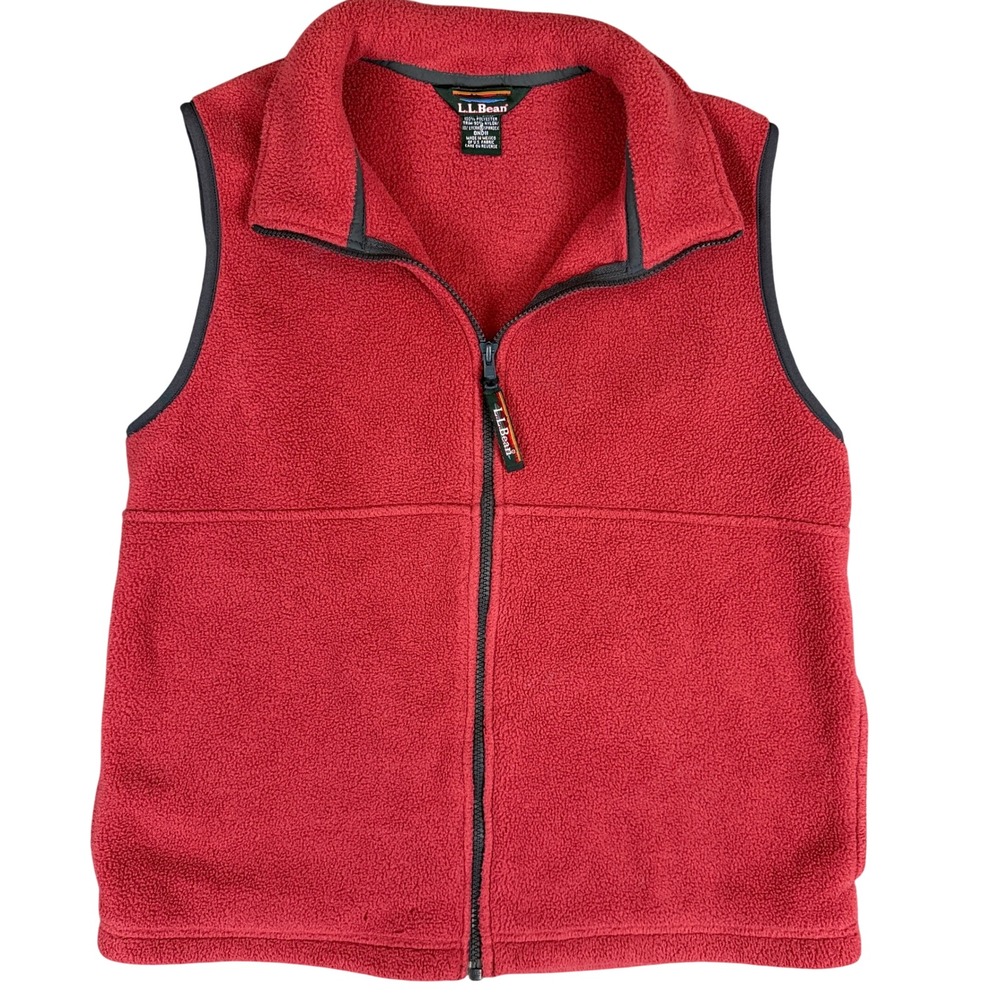 LL Bean Womens Full Zip Fleece Vest Red Mock Neck Pockets Medium OND11